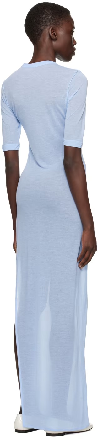 Ami Alexandre Mattiussi Ami Paris Crewneck Fine-knitted Sheer Maxi Dress In Blue