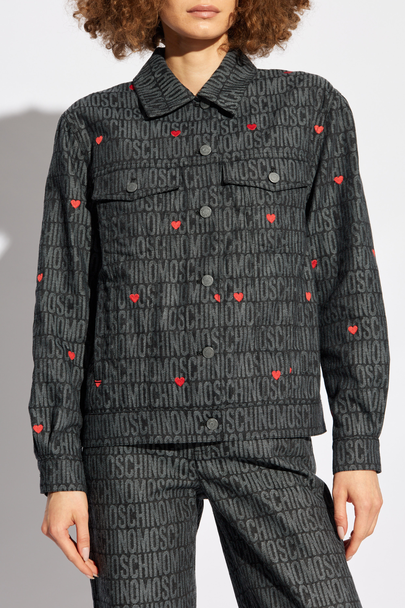 Moschino Logo Jacquard Button-up Jacket In Black