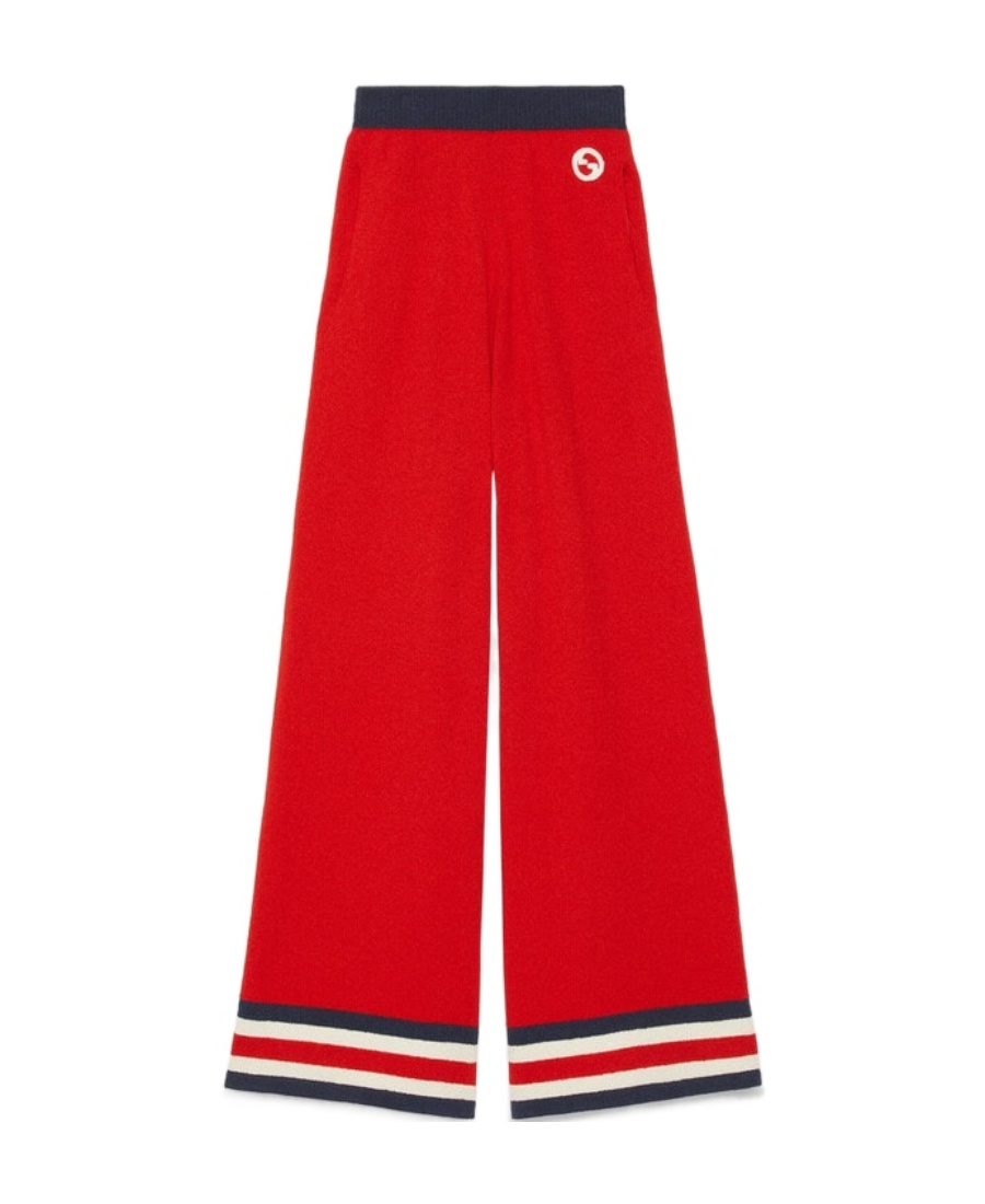 Gucci Knit Cotton Blend Wide Pants In Red