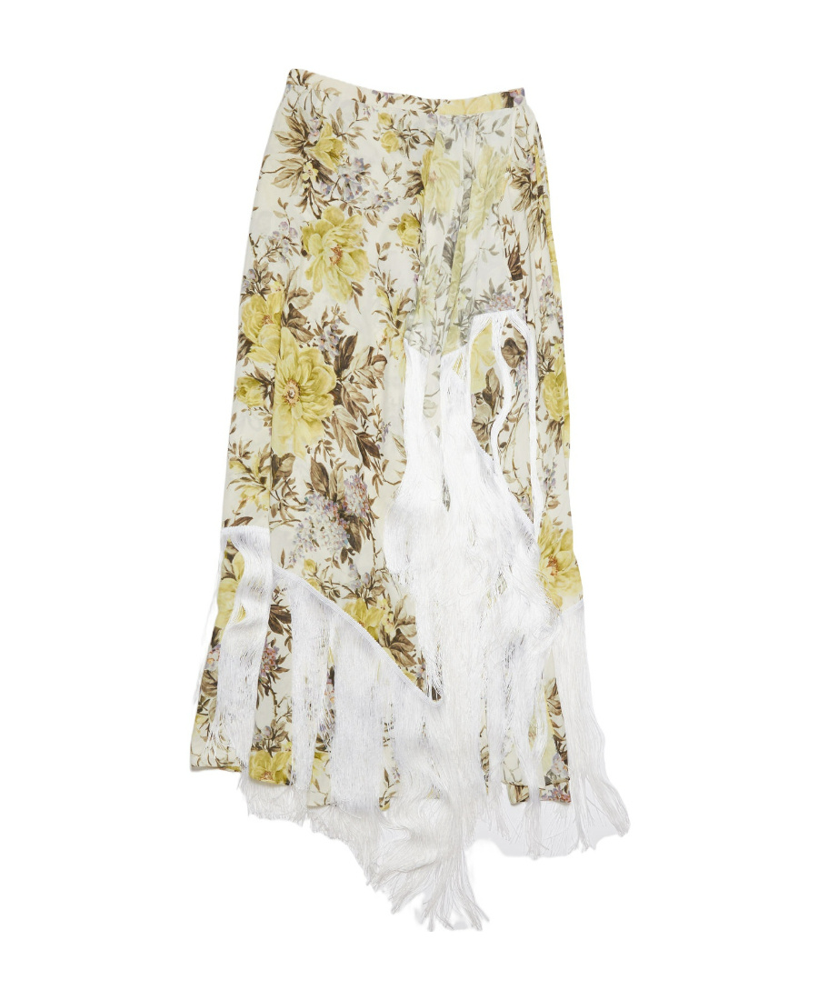Acne Studios Floral-print Asymmetric Fringed Skirt In White