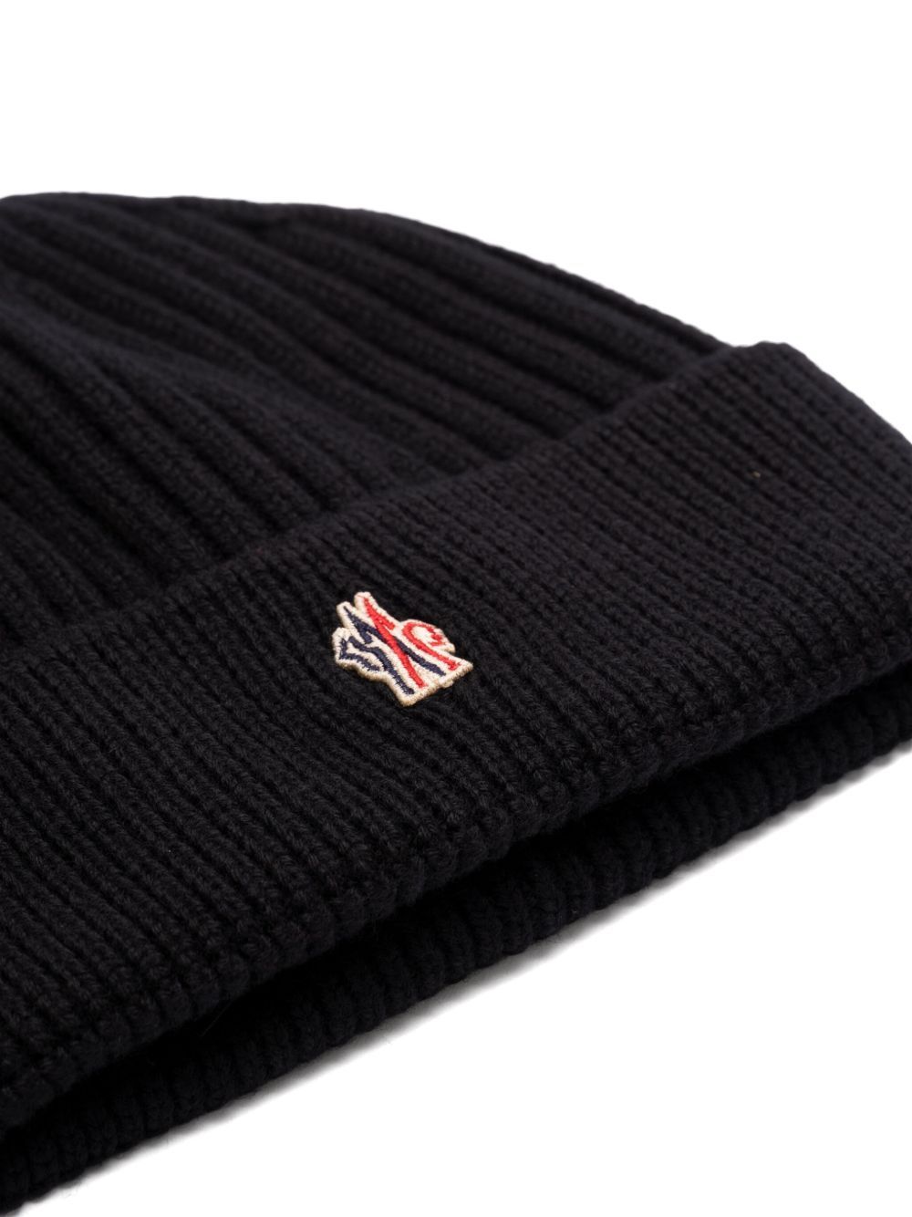 Moncler Ribbed Turn-up Beanie Hat In Wool In Black