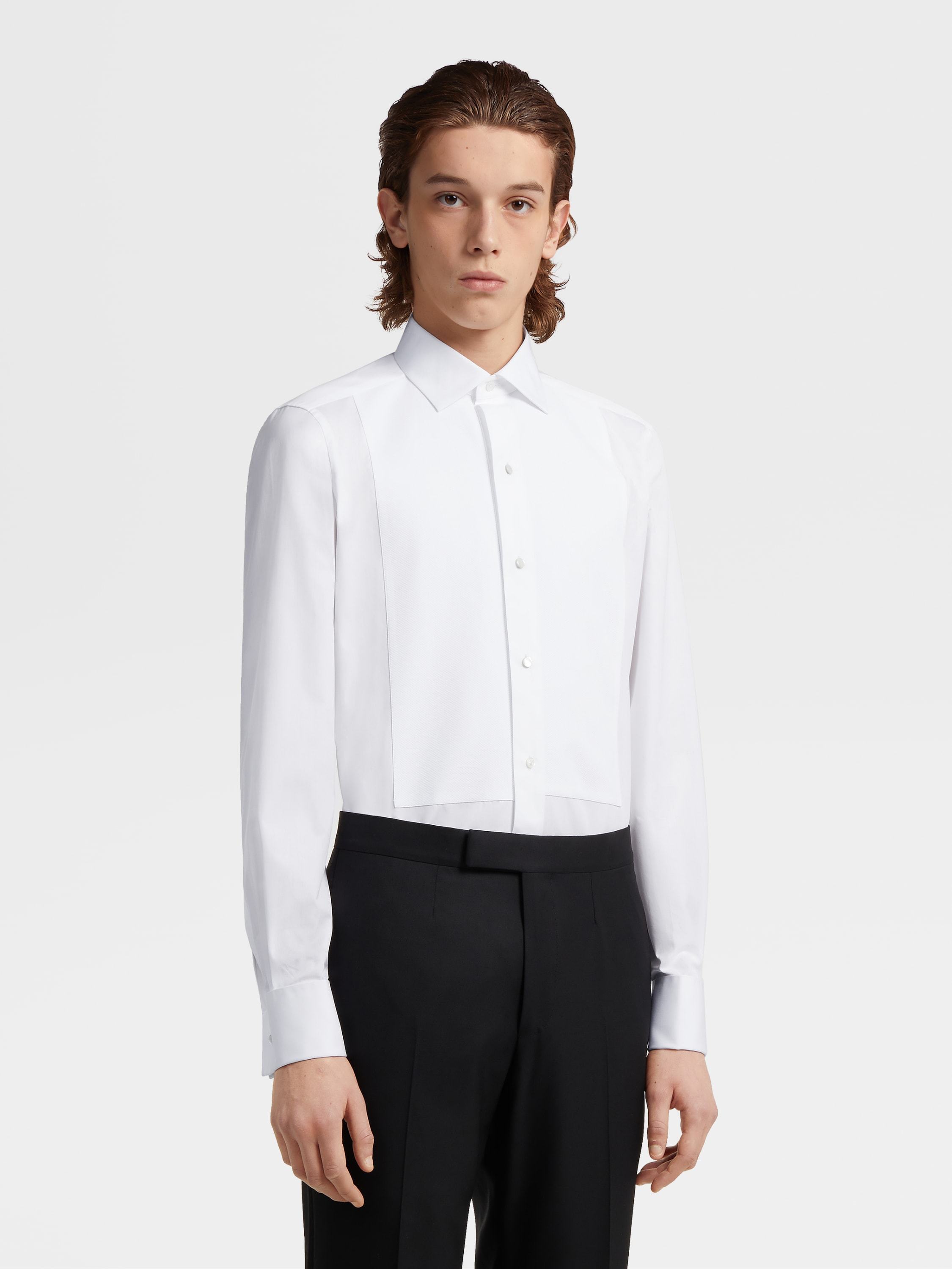 Zegna Long-sleeved Lapel Shirt In White