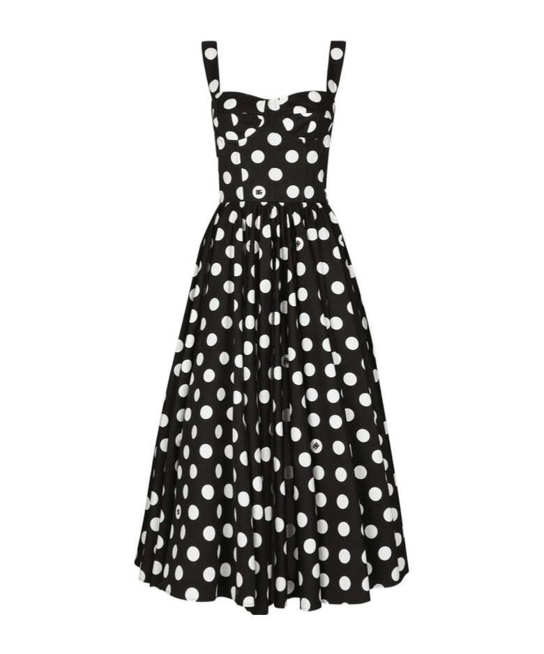 Shop Dolce & Gabbana Polka-dot Corset Midi Dress In Black