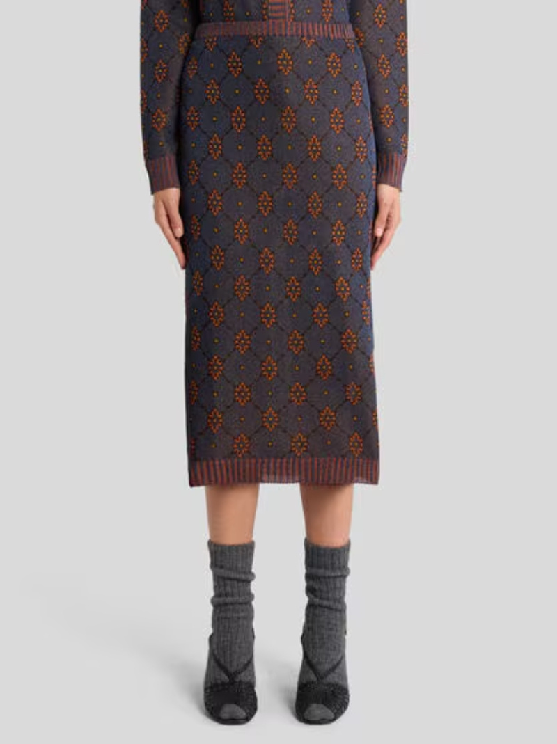 Etro Knit Skirt With Tie-inspired Motif In Multi