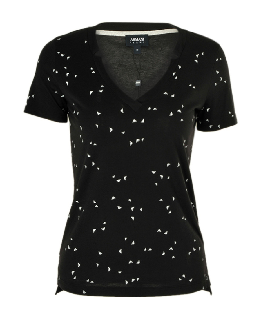 Shop Armani Jeans Black V-neck Short-sleeved T-shirt