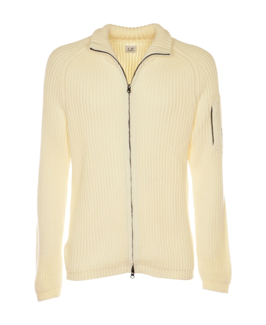 C.p. Company Lens-detail Zip-up Cardigan In Neutral