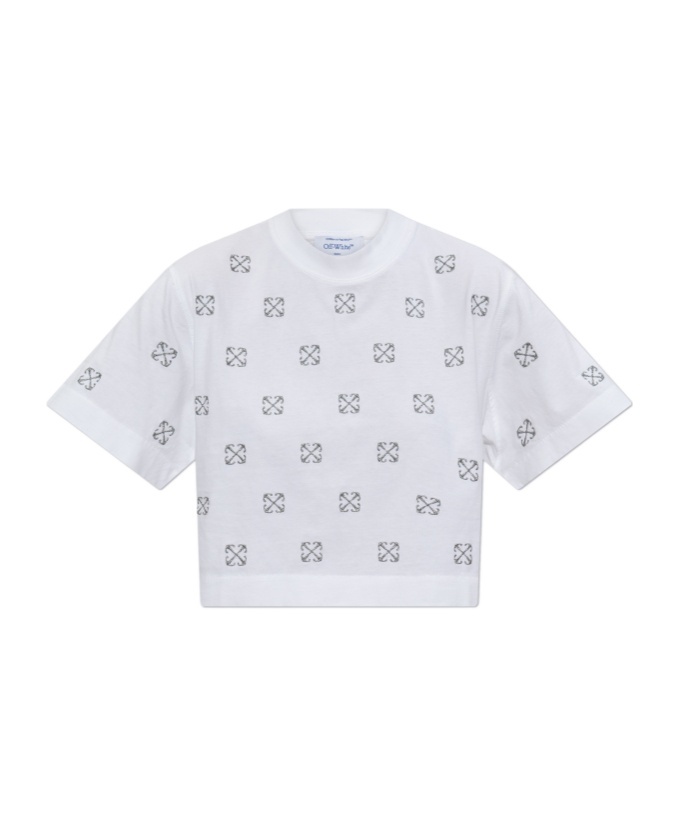 Off-white Monogram-embroidered Cropped T-shirt In White