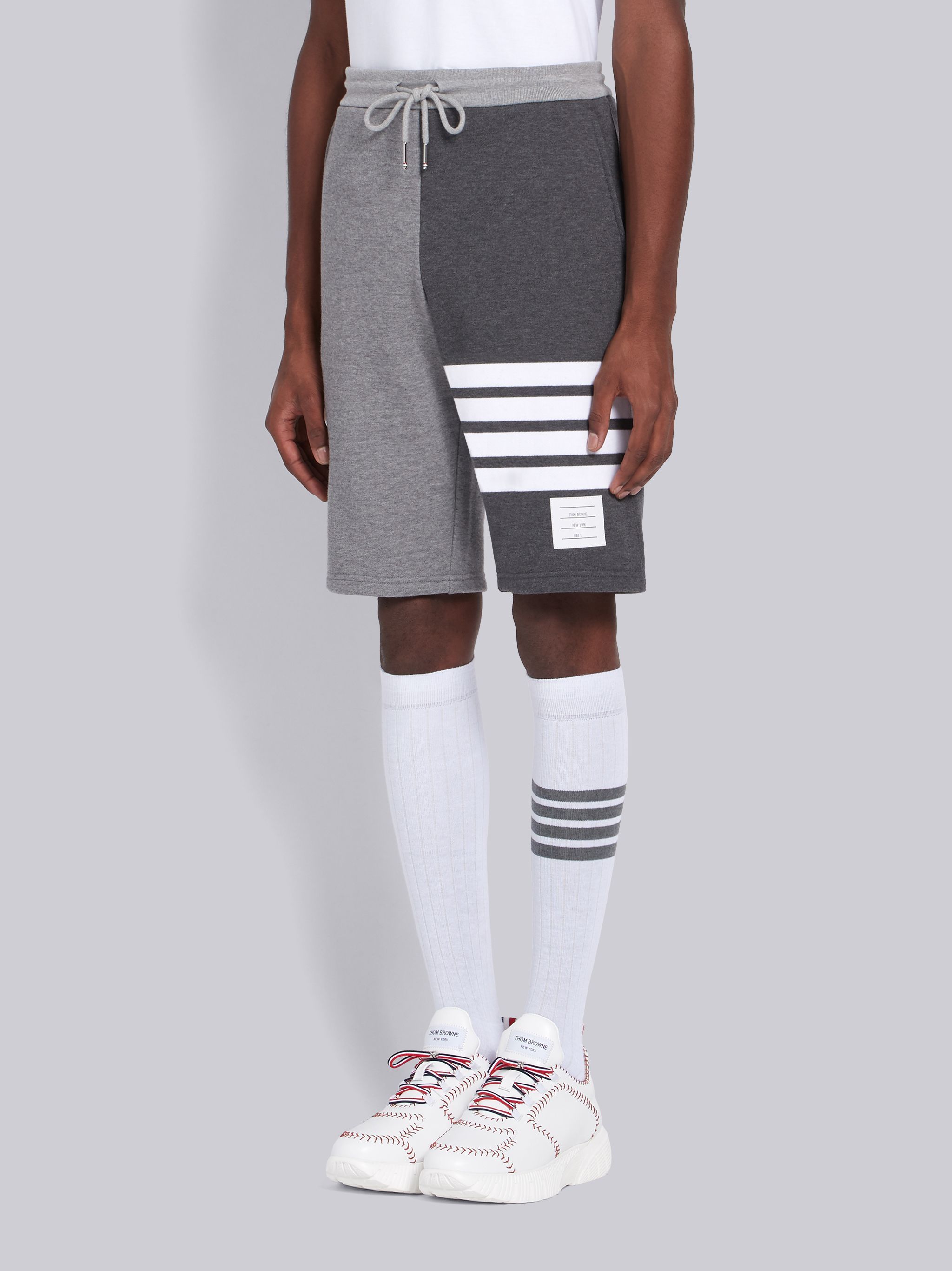 Thom Browne 4-bar Striped Sports Shorts With Drawstring Waist In Gray