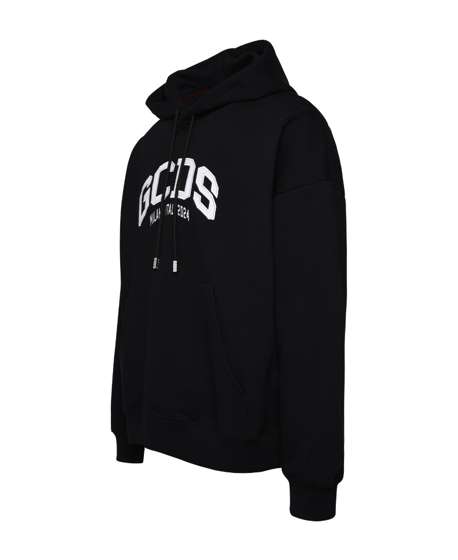 Gcds Lounge Logo Cotton Hoodie In Black