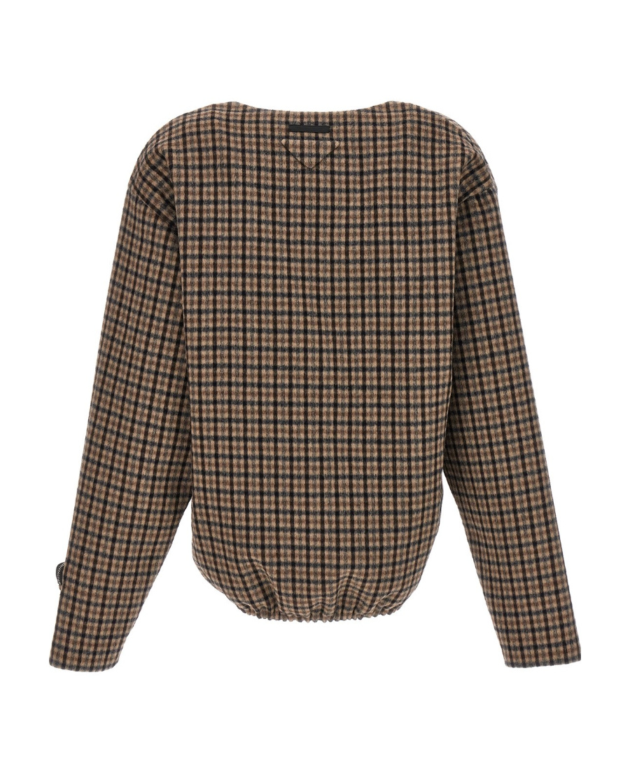Prada Checked V-neck Top In Brown