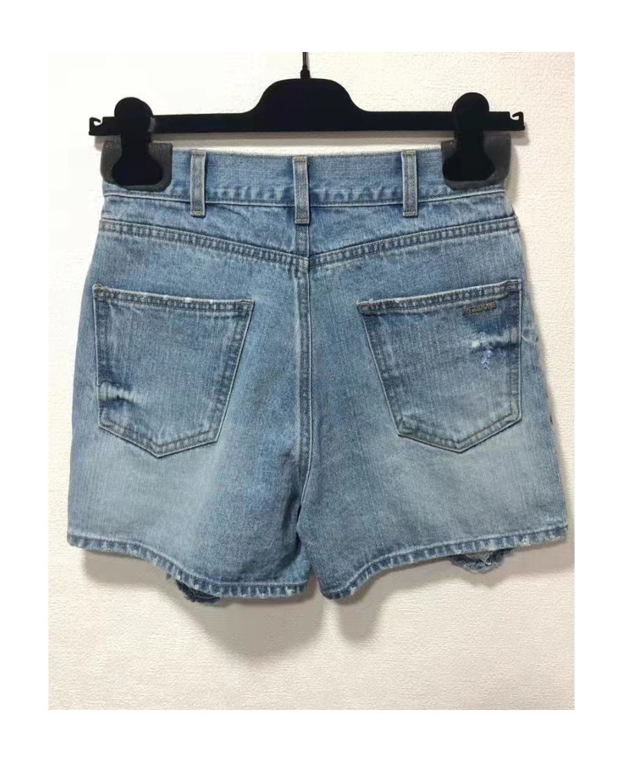 Shop We11 Done Light-wash Ripped Denim-shorts In Multicolor