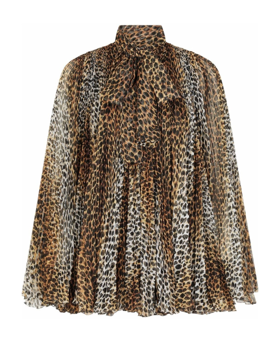 Dolce & Gabbana Leopard Print Pleated Mini Dress In Green