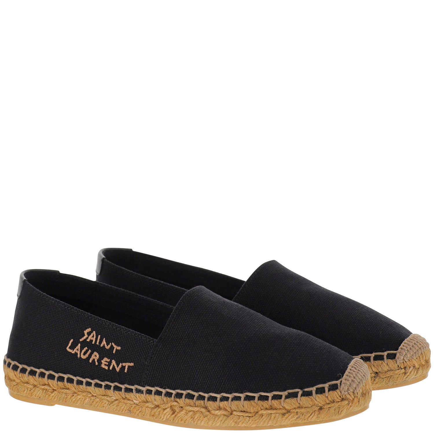 Shop Saint Laurent Embroidered Logo Espadrilles In Black
