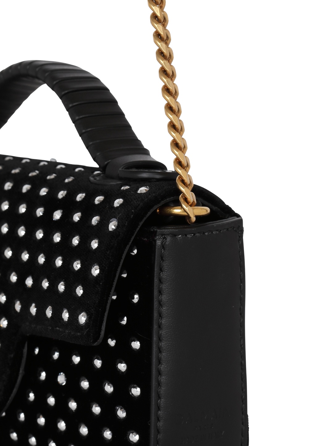 Shop Balmain B-buzz Mini Velvet And Crystal Bag In Black