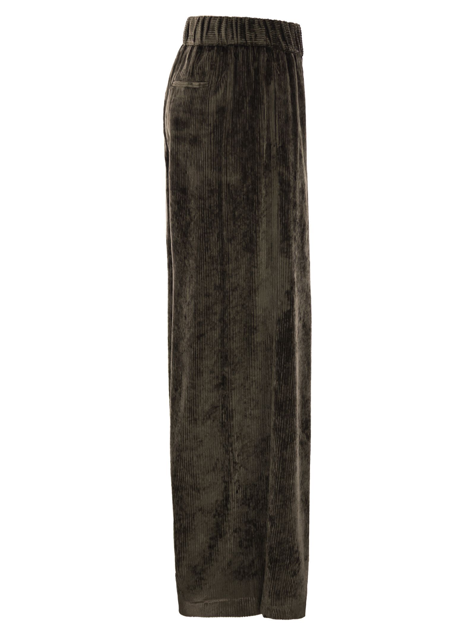 Peserico Velvet Trousers Elastic Waistband In Black