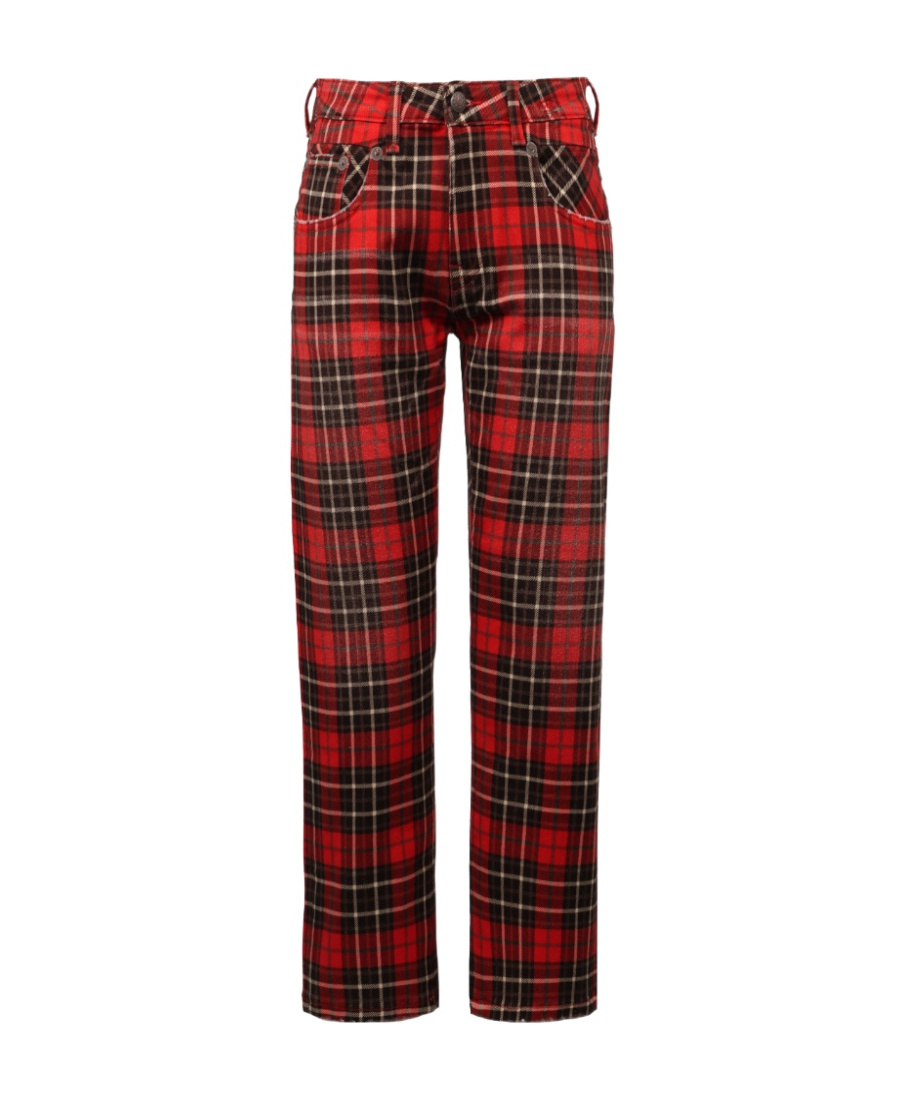 R13 Check-pattern Cotton-blend Tapered Trousers In Brown