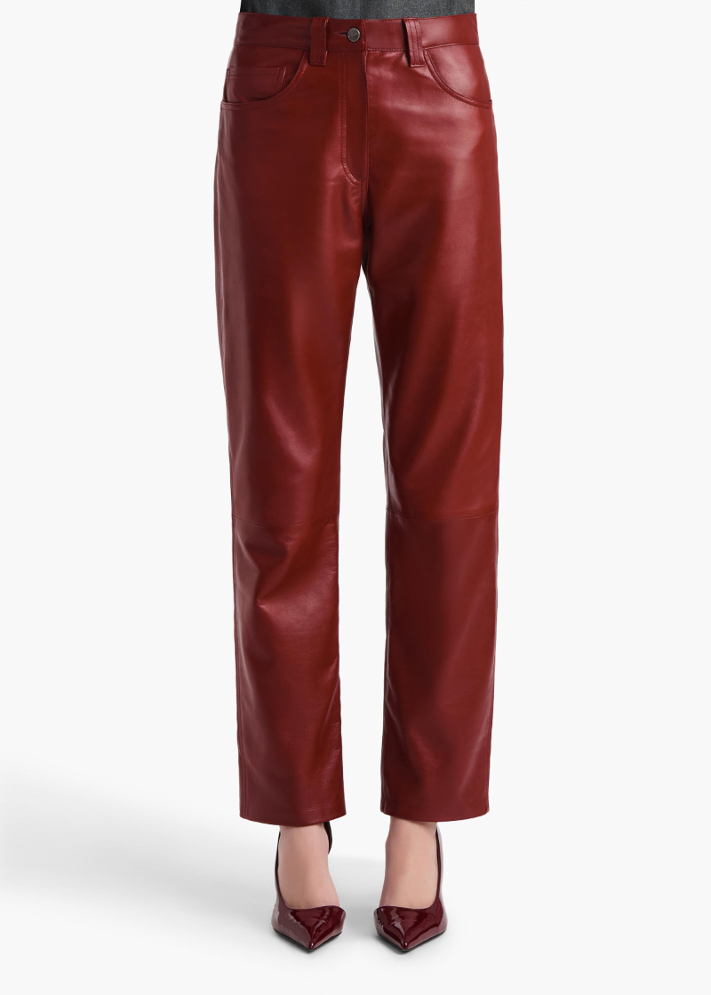 Khaite Womens Garnet Callum Straight-leg Leather Trousers In Burgundy