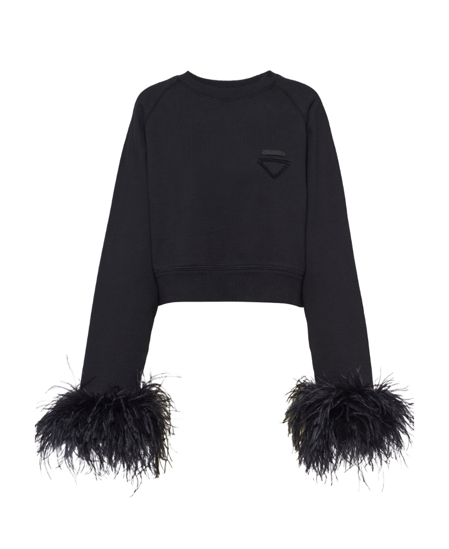 Prada Sweatshirt Mit Rundhalsausschnitt Und Federbesatz In Black