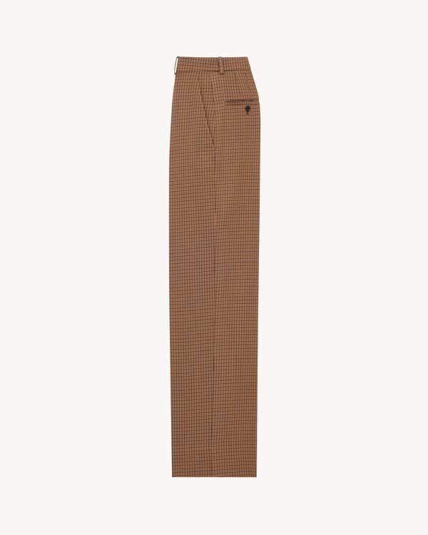 Saint Laurent High-rise Pants In Wool Check In Brown