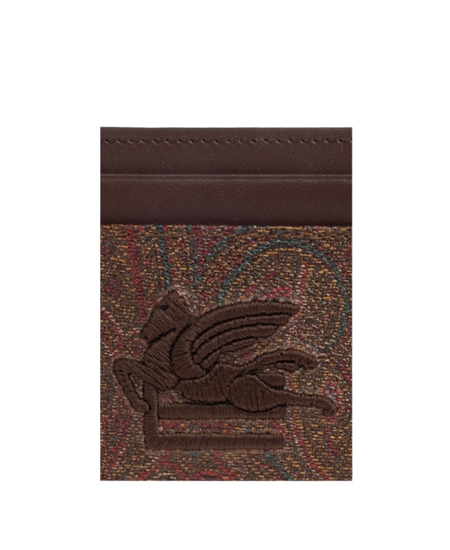 Etro Pegaso Embroidered Card Holder In Brown