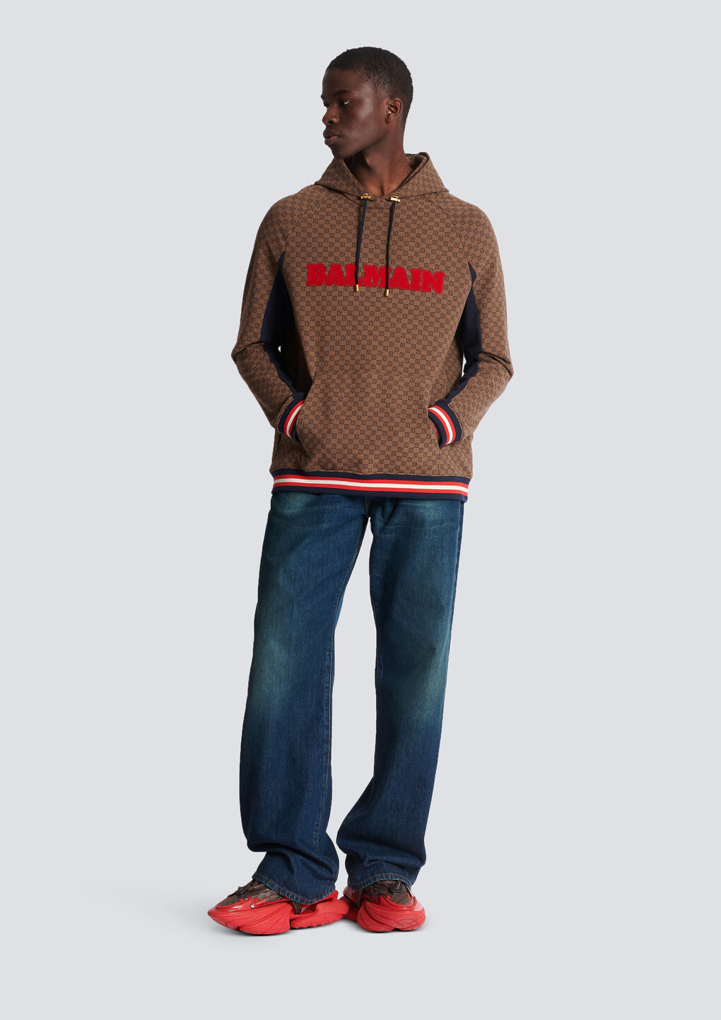 BALMAIN MINI MONOGRAM JACQUARD HOODIE