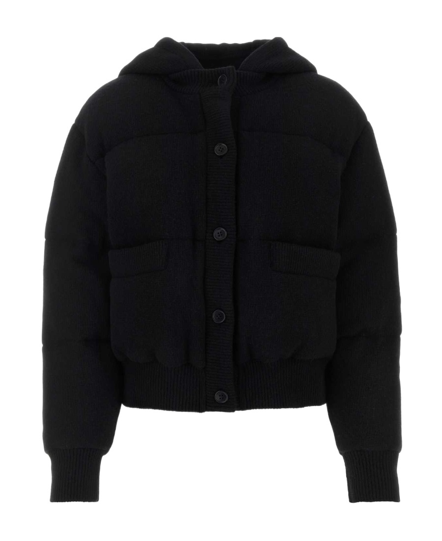 Prada Hooded Wool Blend Jacket With Elastic Cuffs In Black