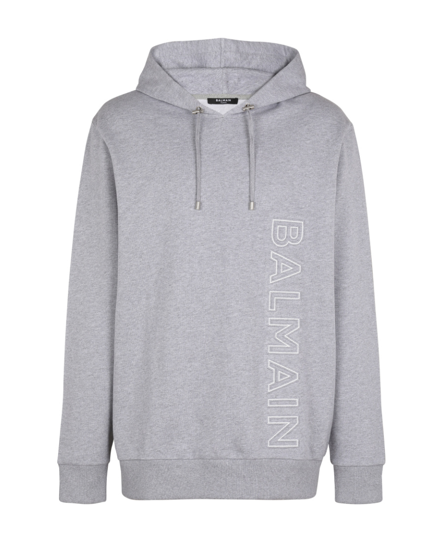 BALMAIN HOODIE IN ECO-RESPONSIBLE COTTON WITH REFLECTIVE BALMAIN LOGO