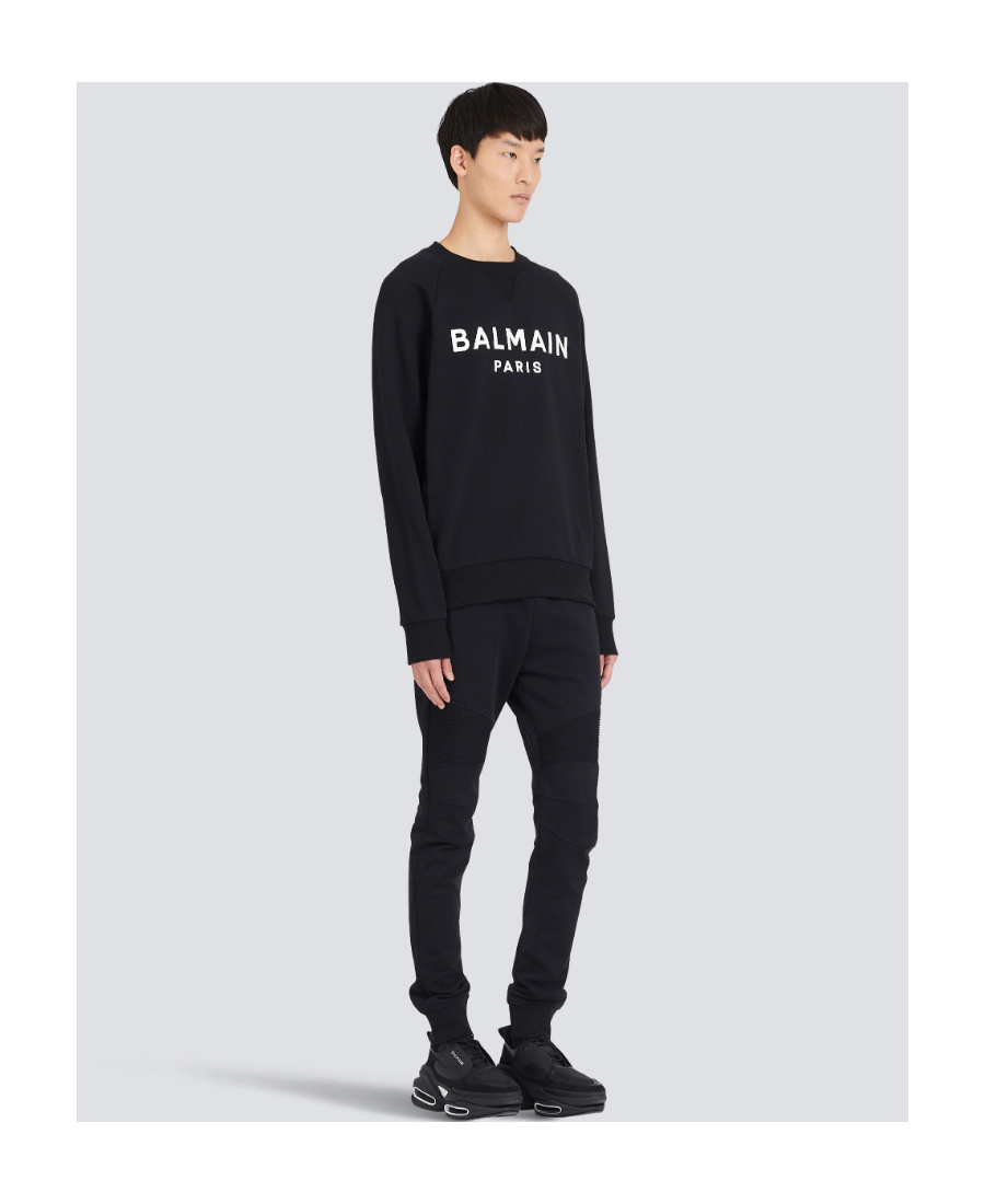 Balmain Logo Printed Cotton Sweatshirt In Black