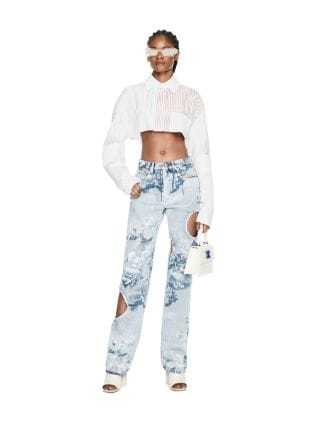 Off-white Striped Cropped Cotton Shirt In White