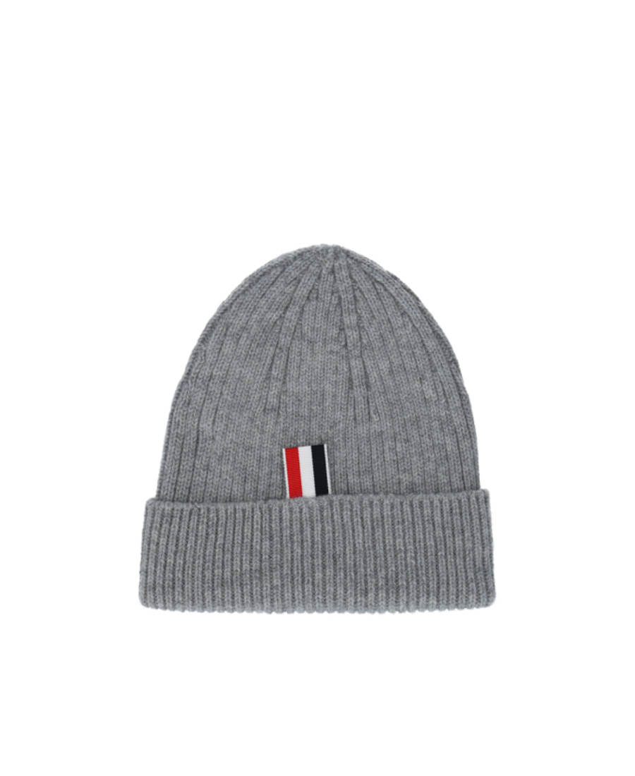 Thom Browne Grosgrain Loop Tab Cashmere Beanie In Gray
