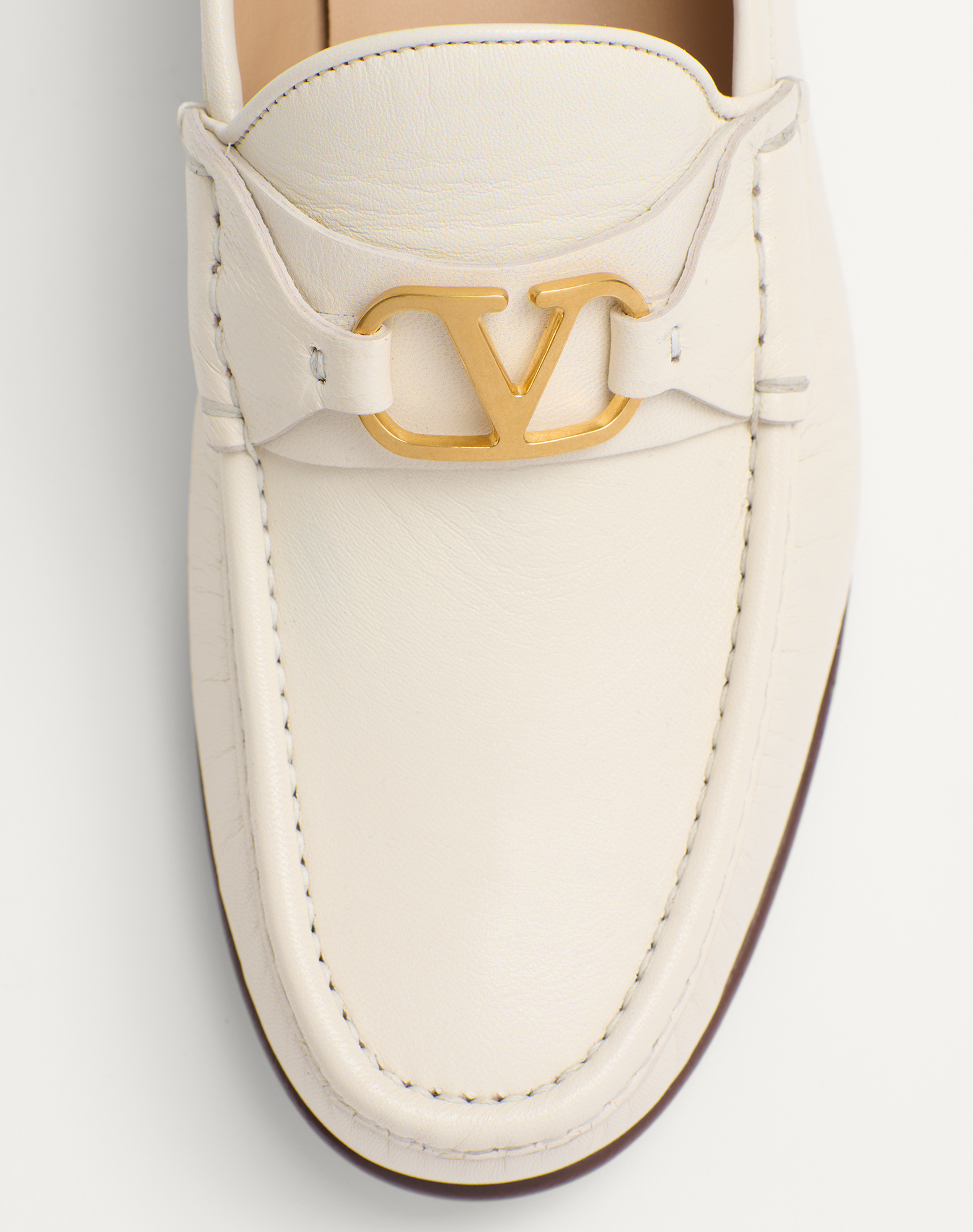 Valentino Round Head Loafer Shoes In White
