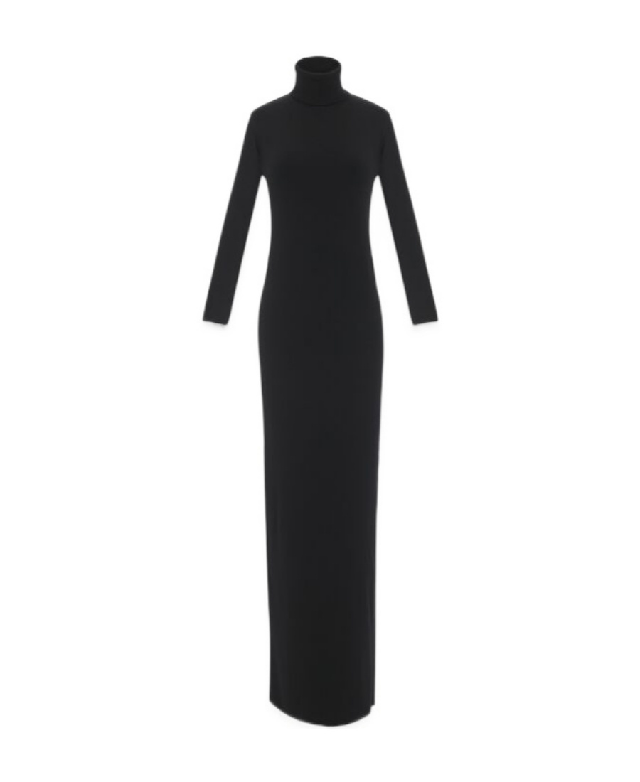 Saint Laurent Virgin Wool Long Dress In Black