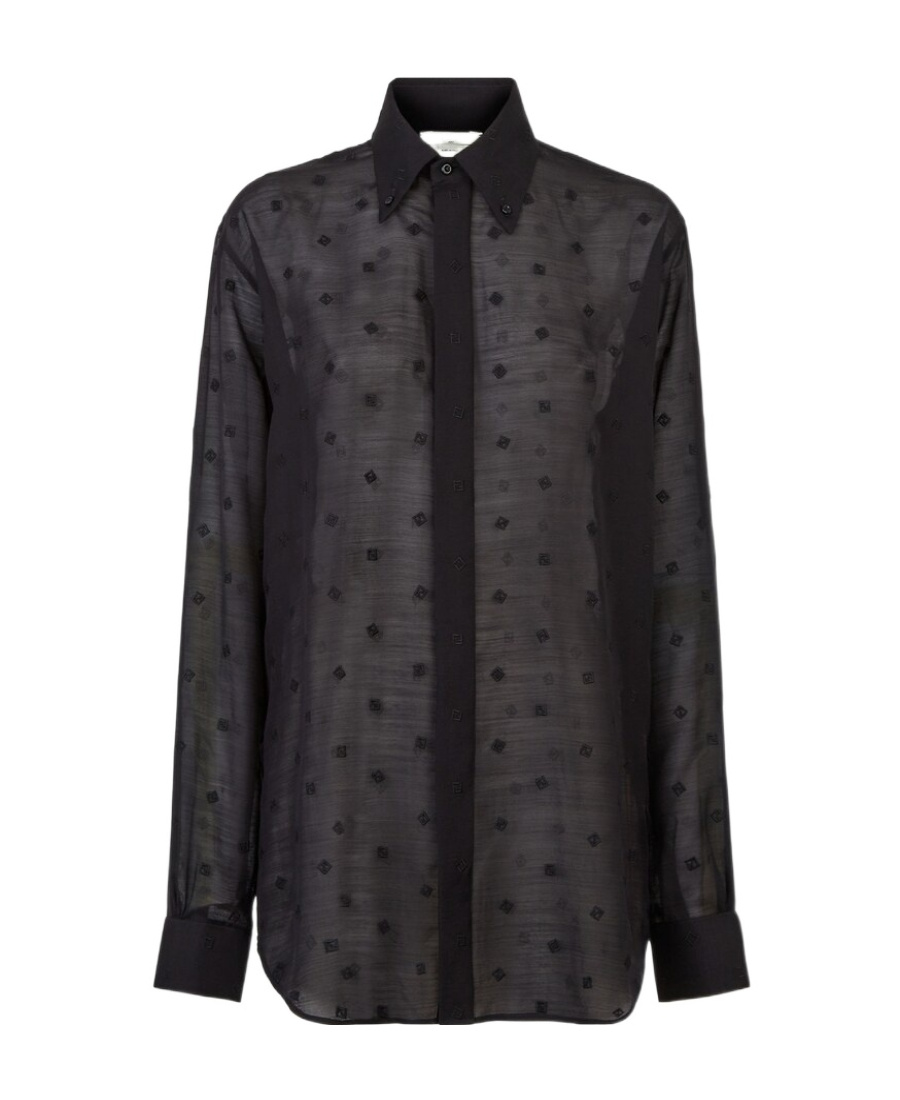 Fendi Besticktes Hemd Mit Transparentem Saum In Black