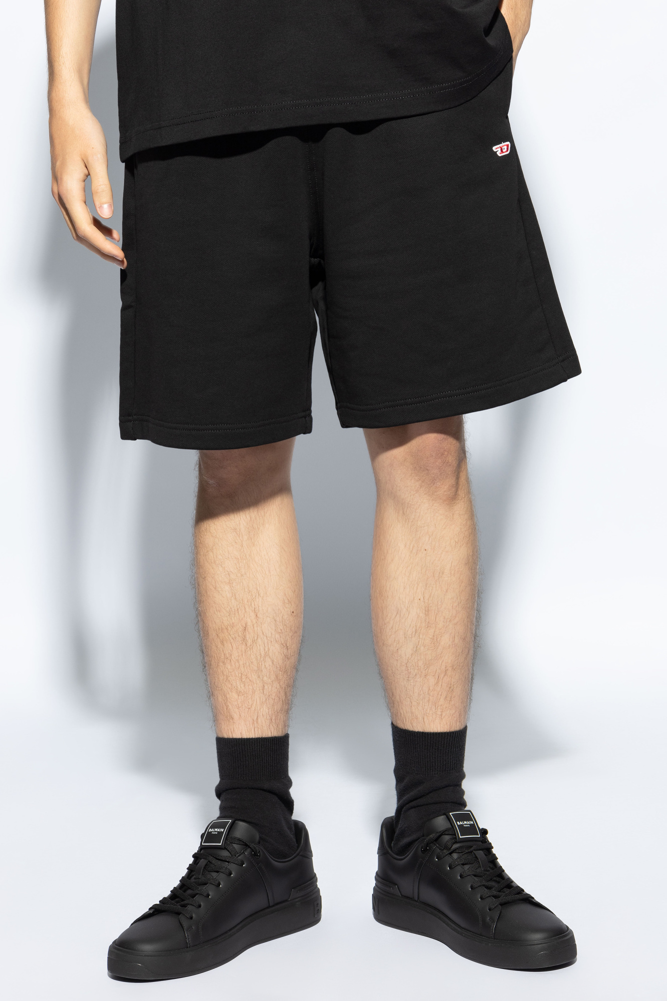 Diesel Elastic Waistband Shorts Back Pocket In Black