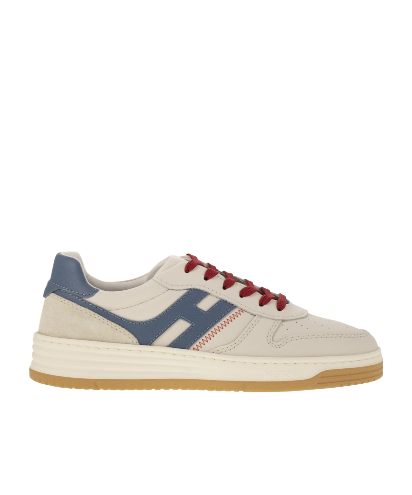 Hogan Light Blue Smooth Leather And Ivory Suede H630 Sneakers In Nude
