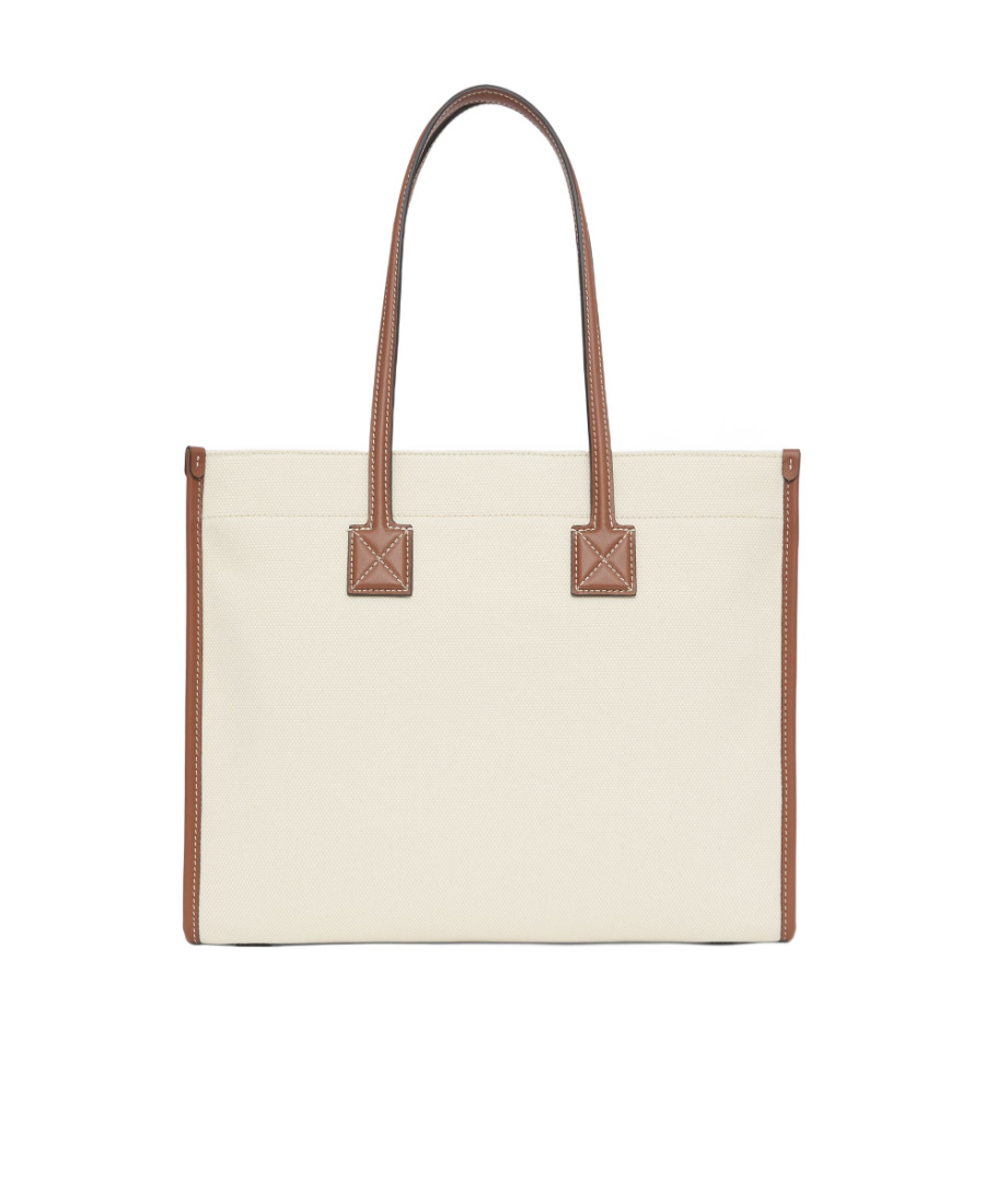 Burberry Frey Rectangular Cotton Shoulder Bag With Leather Trim In White