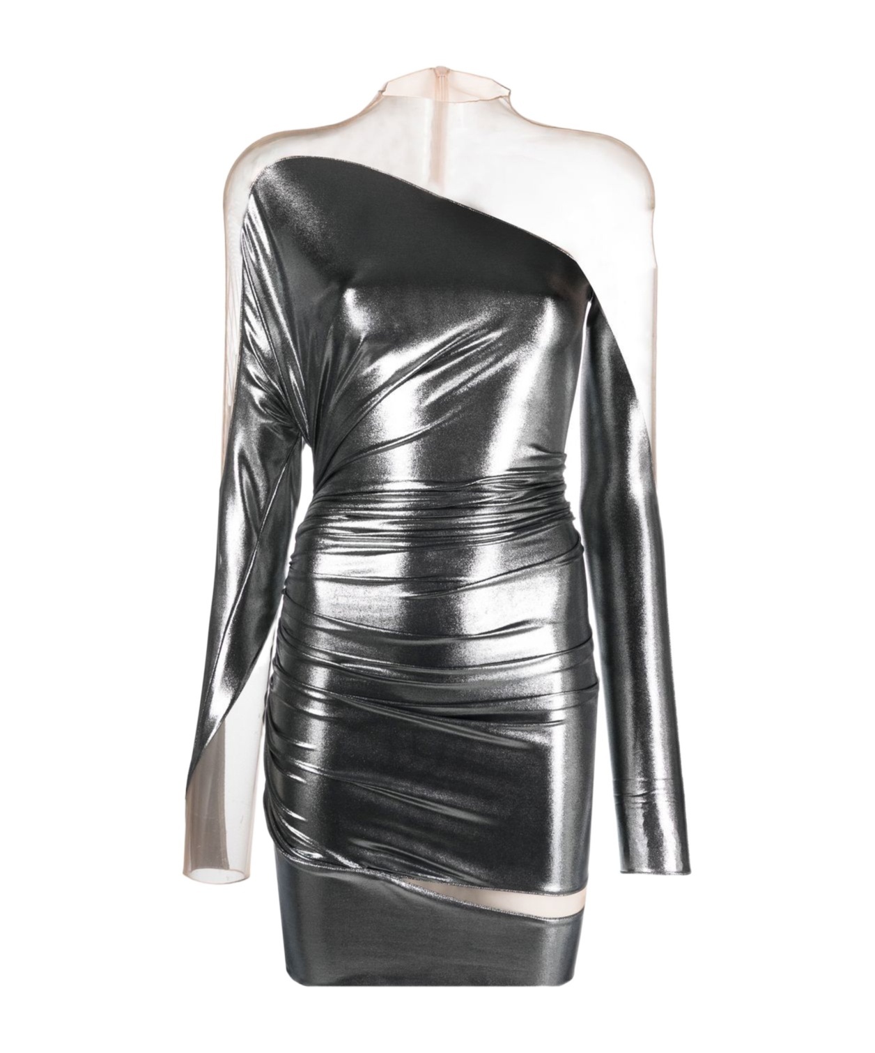 Mugler Silver Impossible Neckline Minidress In Black