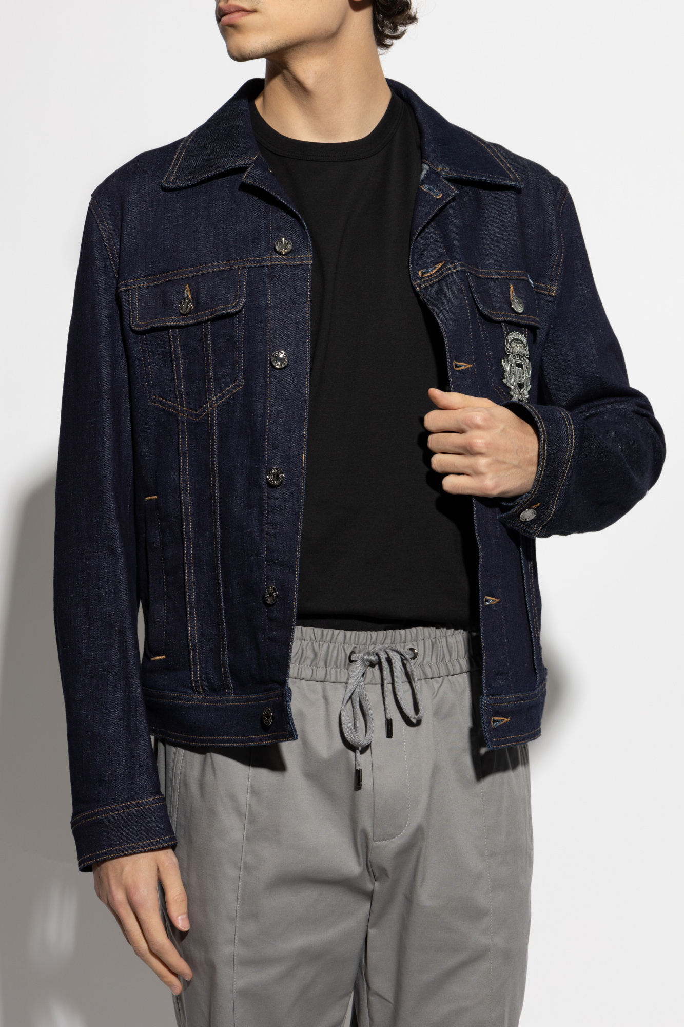 Dolce & Gabbana Classic Denim Jacket With Structured Silhouette In Black