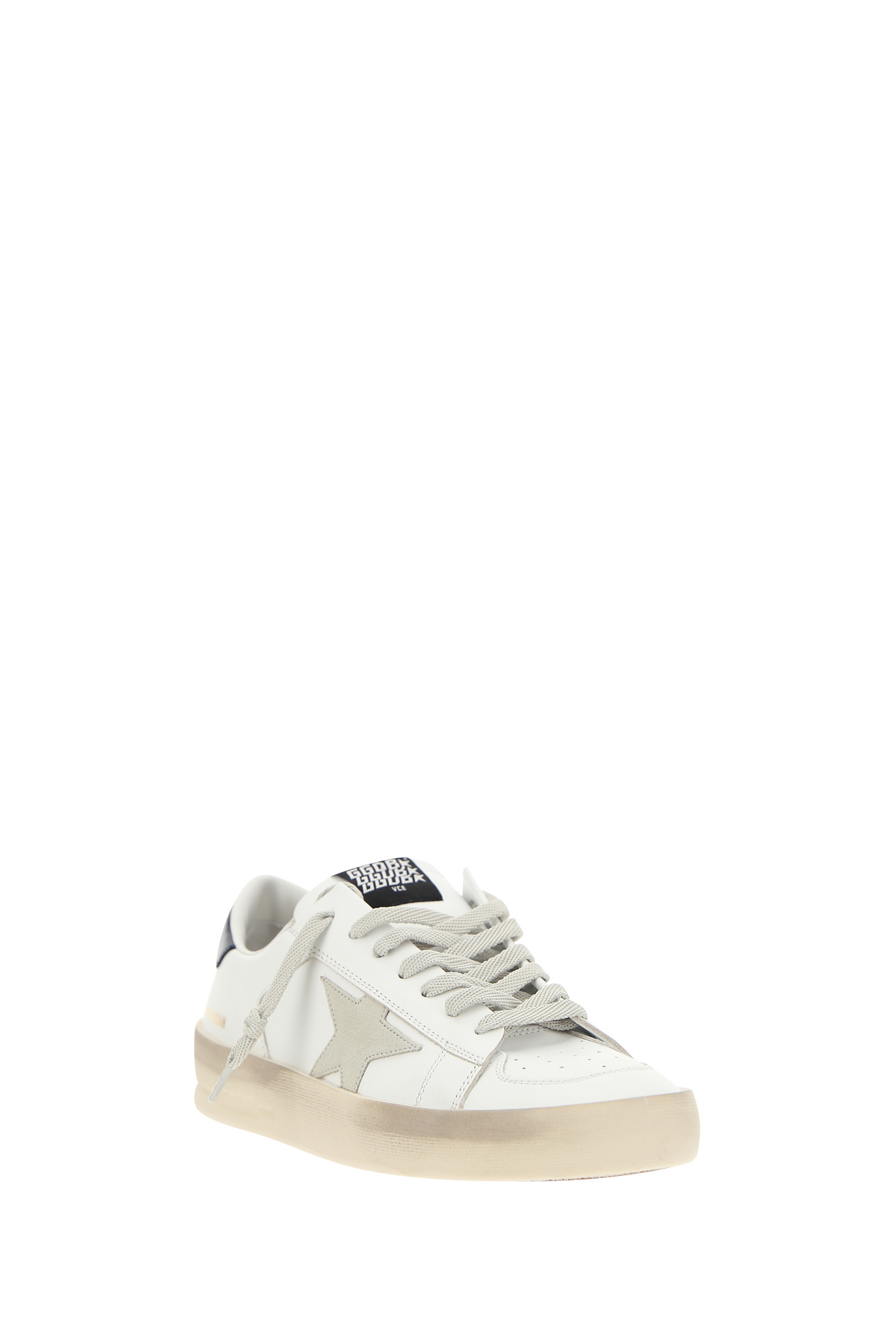 Golden Goose Stardan Sneakers With Ice-gray Suede Star And Glossy Black Leather Heel Tab In White