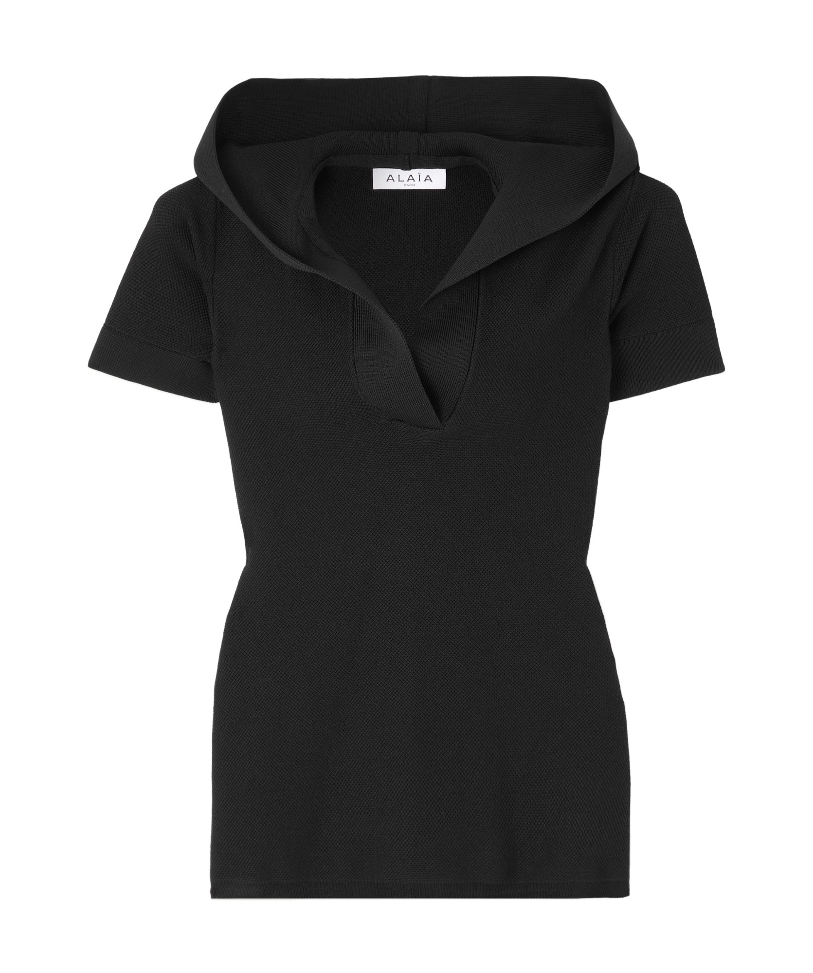 Alaïa Hooded Knitted V-neck T-shirt In Black