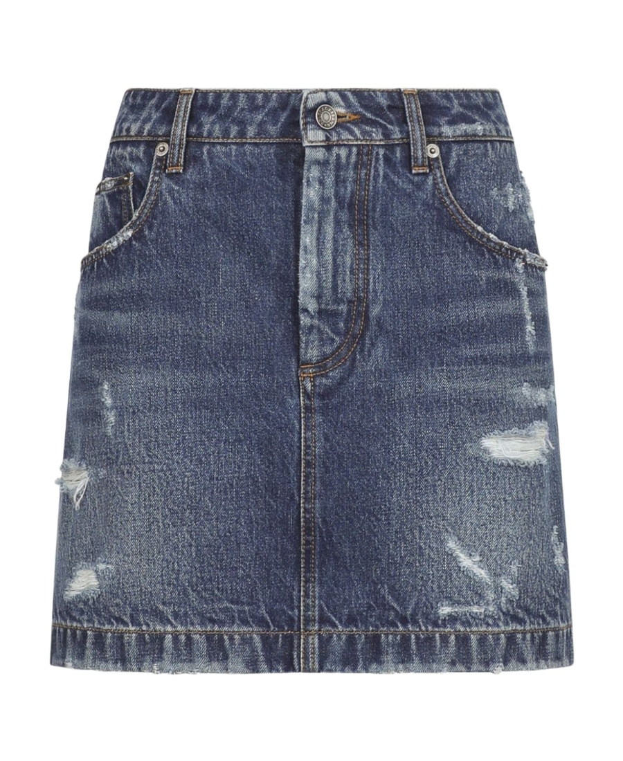 Shop Dolce & Gabbana Distressed-finish Denim Miniskirt In Gray