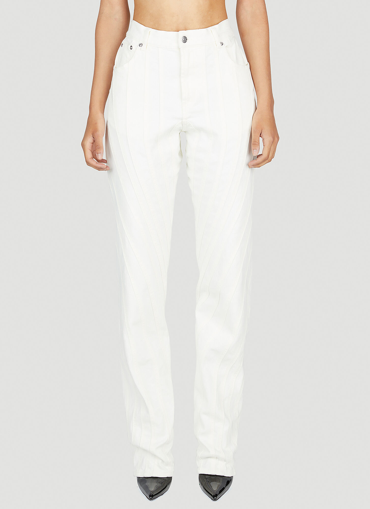Mugler Belt Loop With Jeans In White