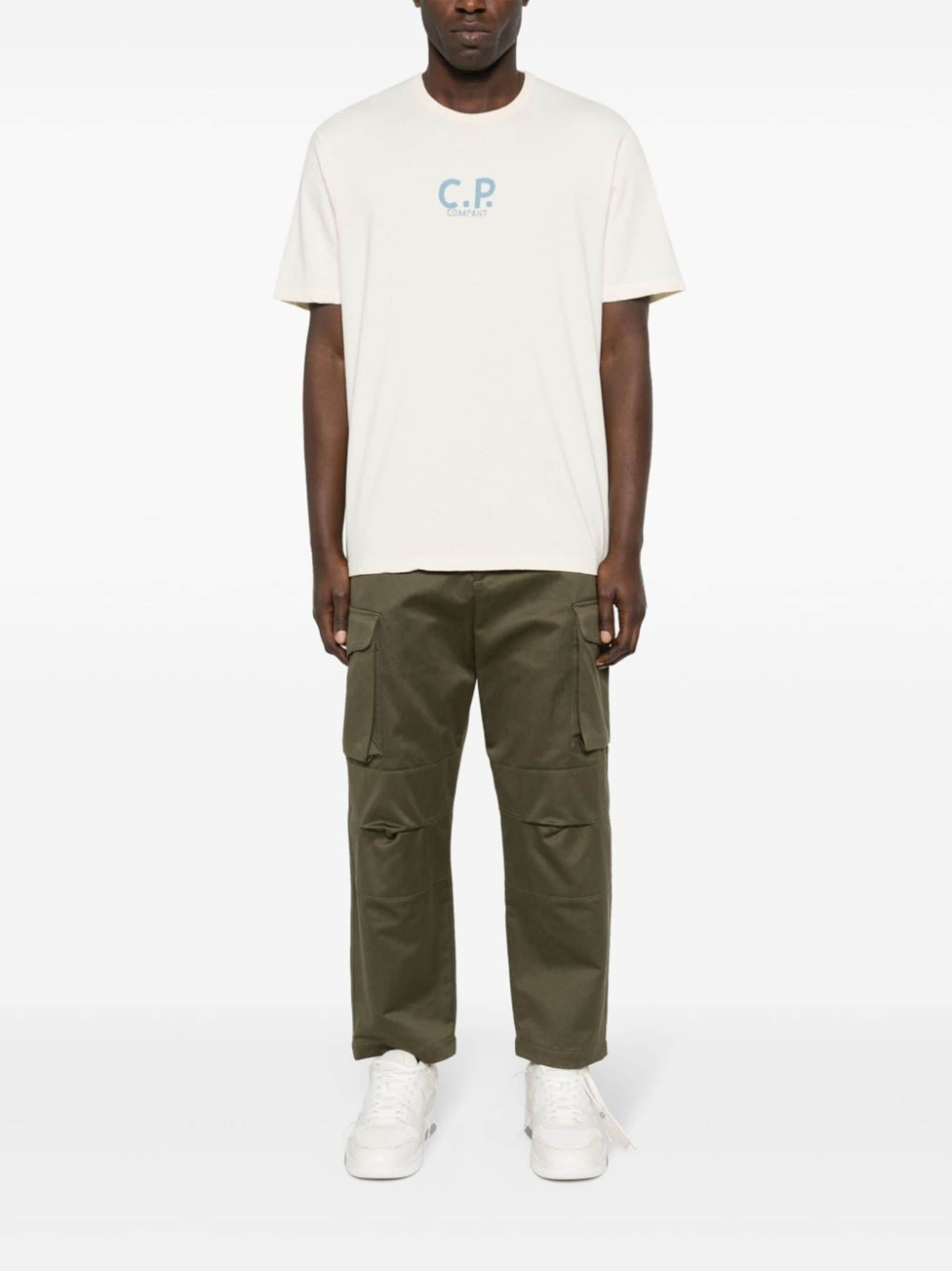 C.p. Company Men Beige T-shirt With Print On The Back In White