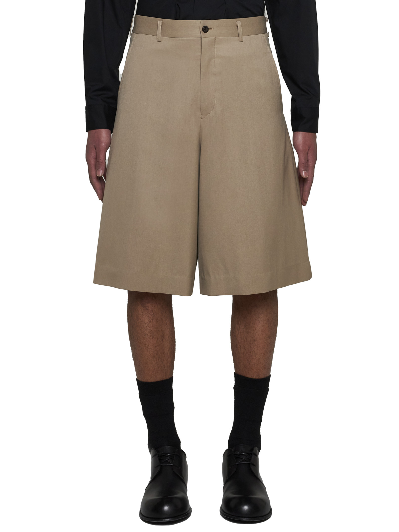 Comme Des Garçons Two-way Wool Cotton Shorts In Brown
