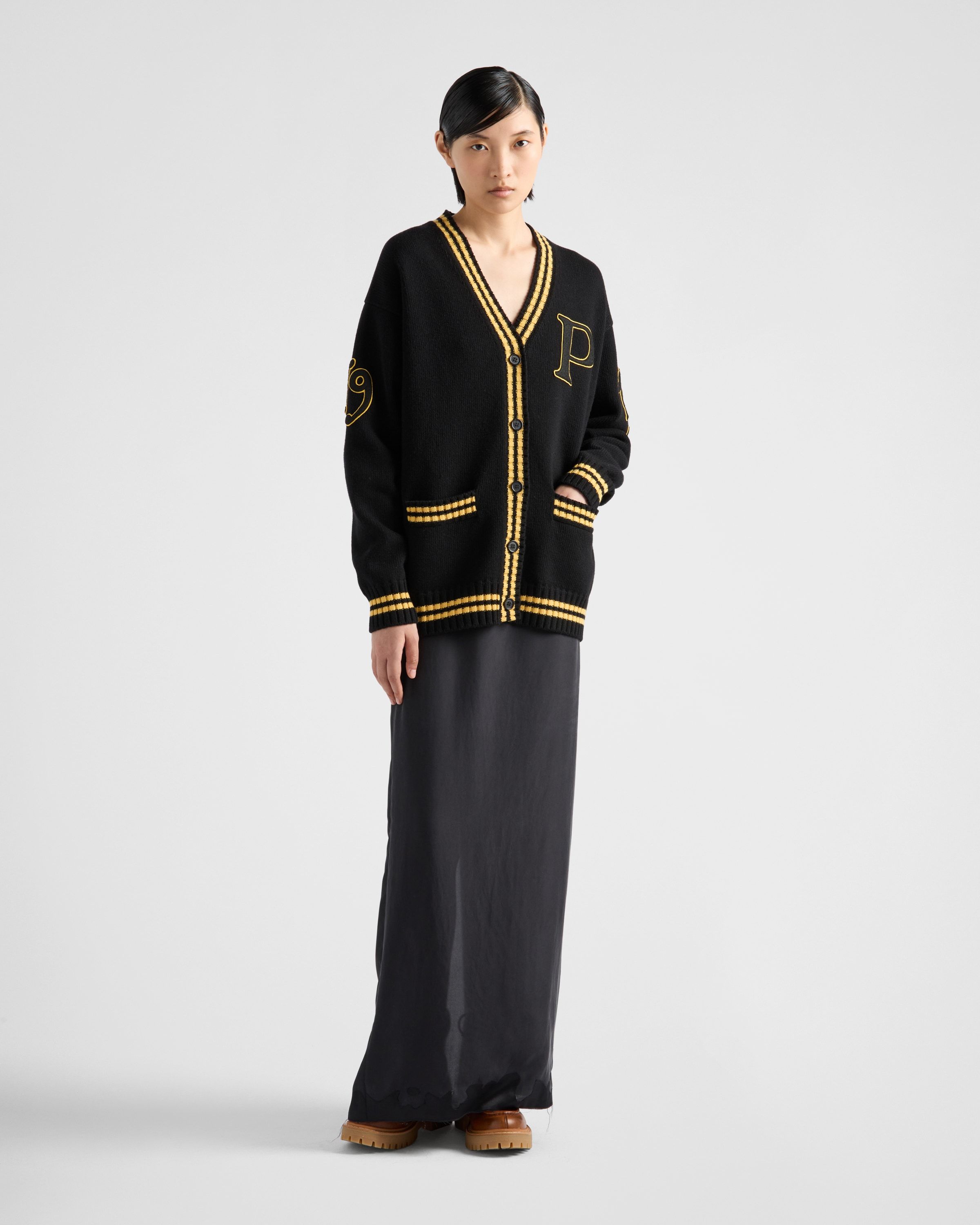 Shop Prada Wool And Cashmere Cardigan In Black