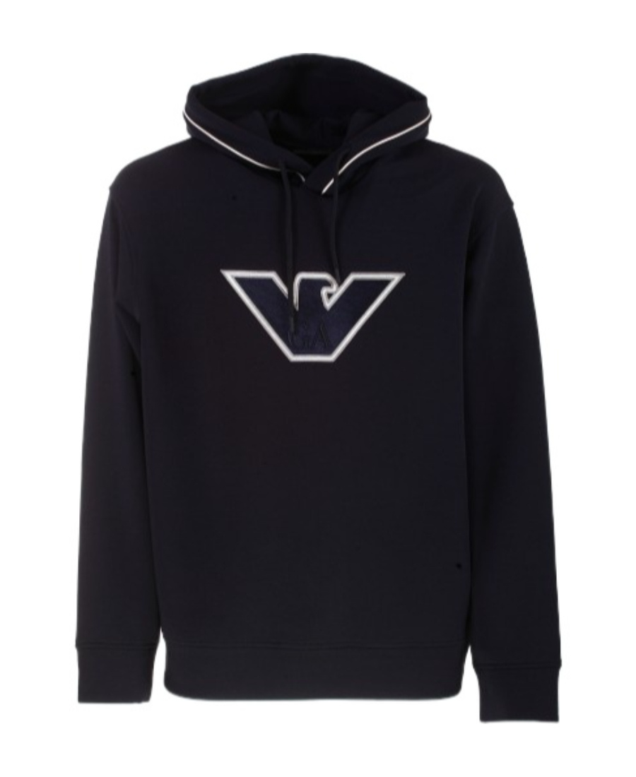 Emporio Armani Logo-embroidered Stretch-cotton Hoodie In Black