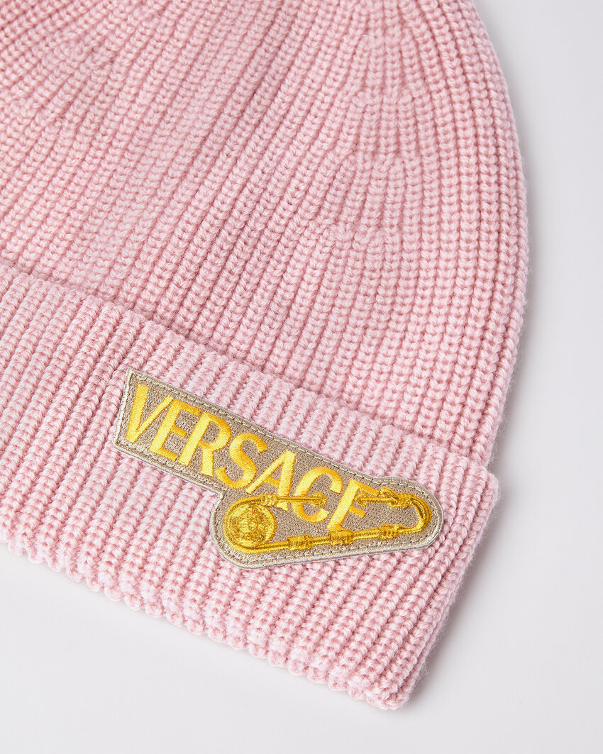 Versace Kids Logo Patch Beanie In Pink