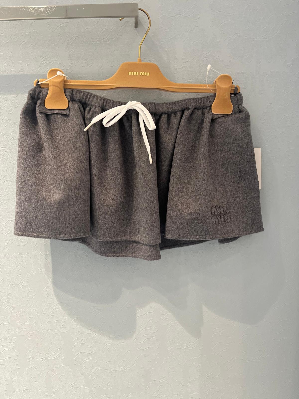 Miu Miu Double Cashmere Miniskirt In Gray