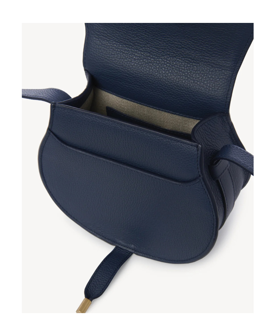 Chloé Marcie Small Leather Shoulder Bag With Logo Engraving In Blue