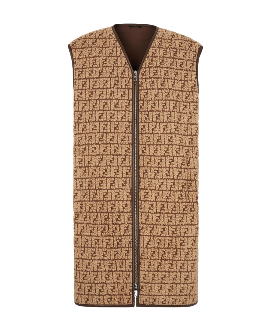 Fendi Ff Wool-blend Teddy Vest In Brown